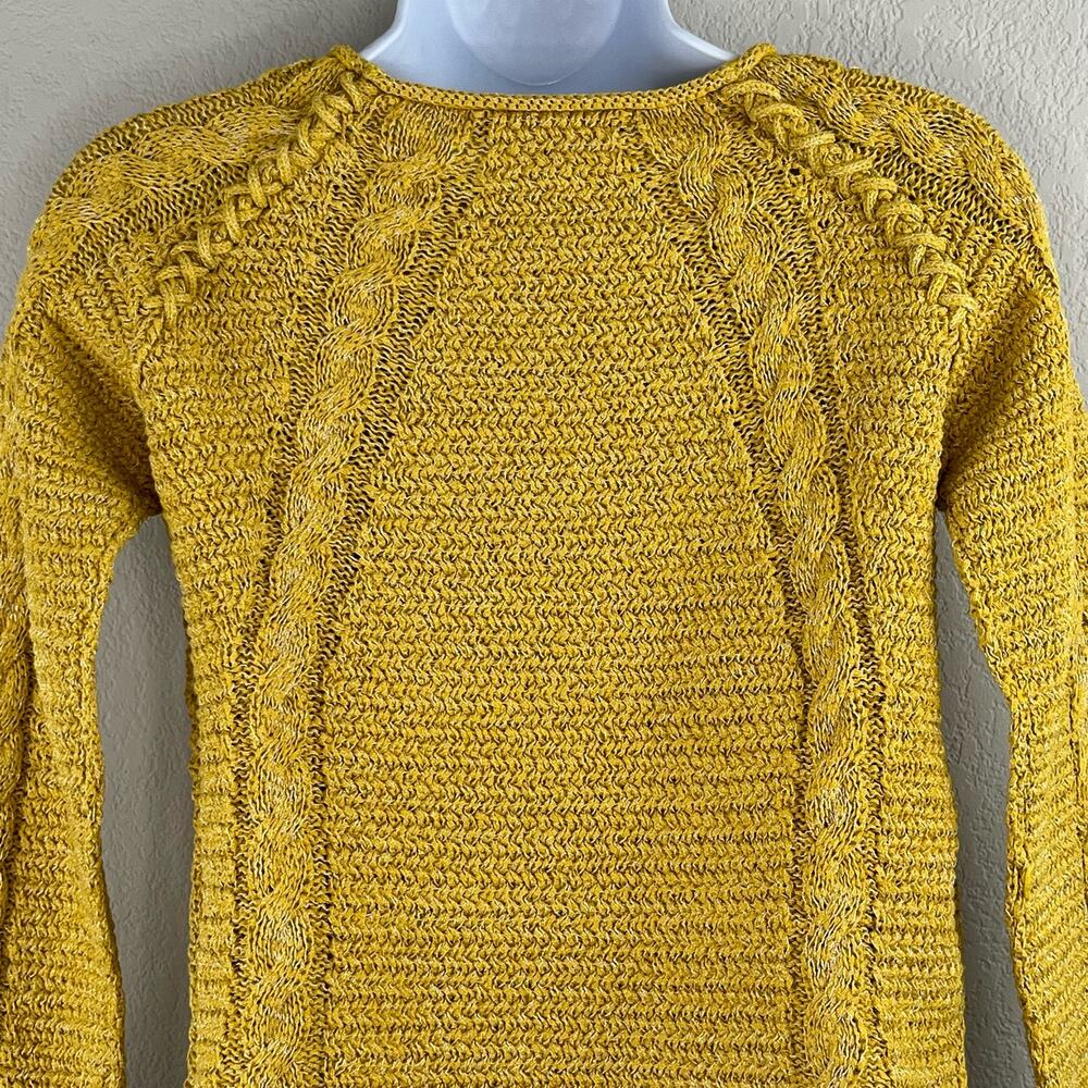 Comptoir Des Cotonniers Mustard Yellow Metallic Silver Cable Knit Sweater Small - Picture 8 of 12